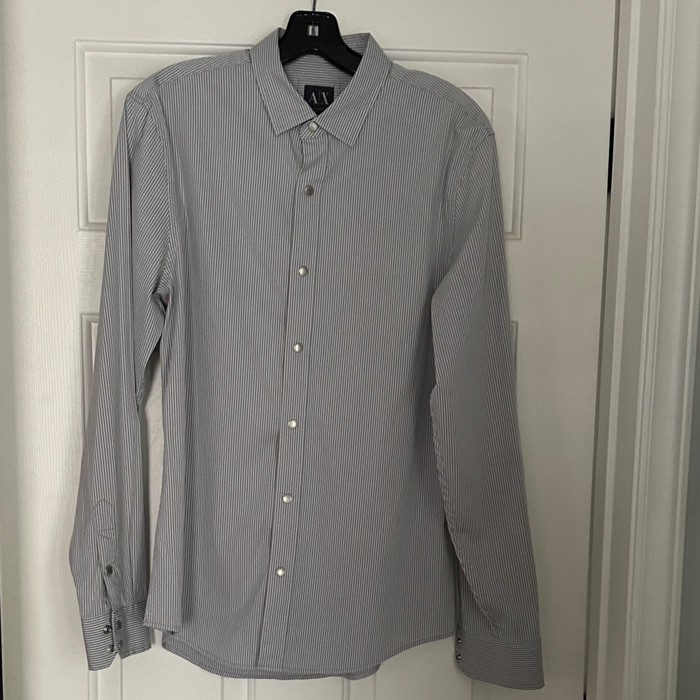 Armani Exchange Men's Classic Gray Striped Shirt